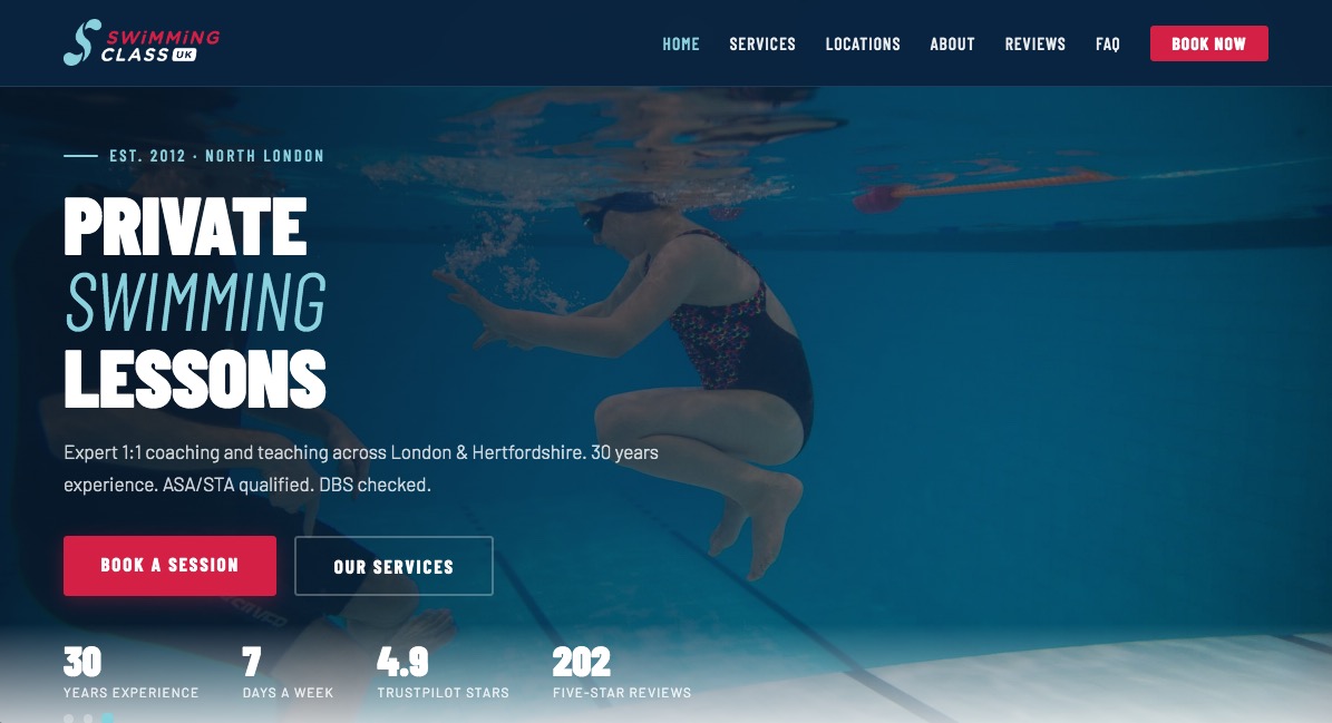 Swimming Class UK website