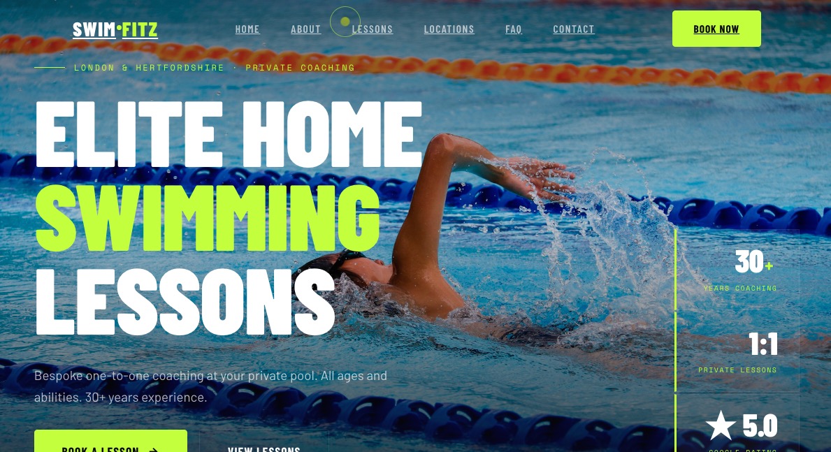 SwimFitz website — elite home swimming lessons